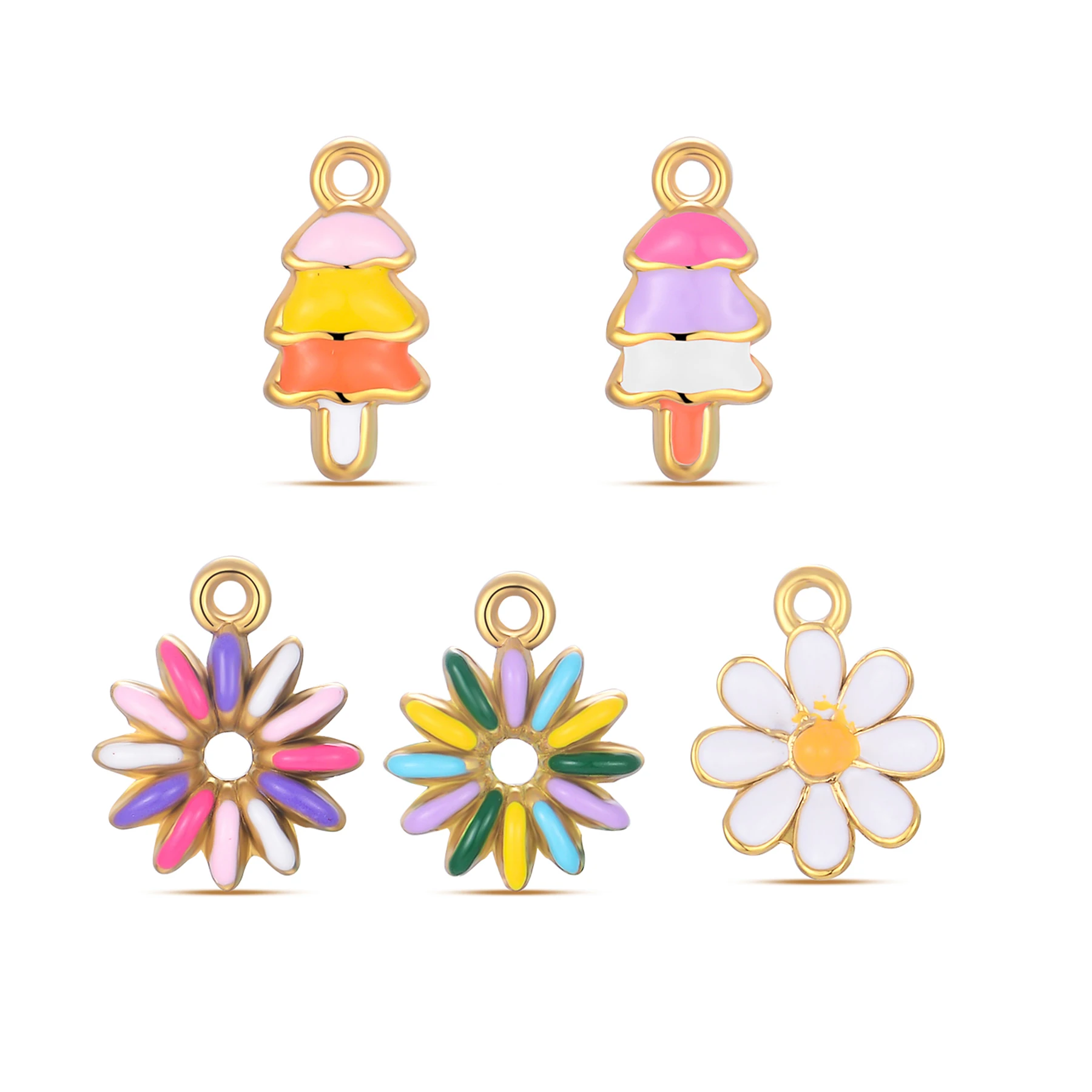 

5pcs Stainless Steel Drop Oil Colorful Daisies Christmas Tree Charm Pendant DIY Bracelet Necklace Jewelry Making Accessories