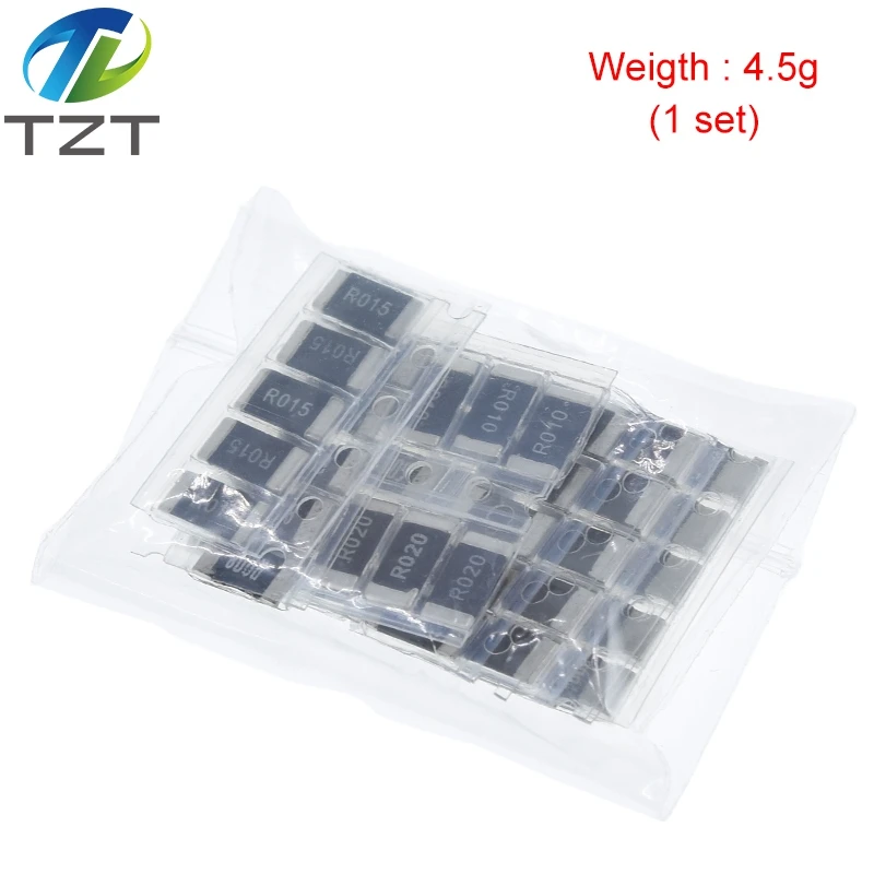 TZT 50PCS Alloy resistance 2512 SMD Resistor Samples kit ,10 kindsX5pcs=50pcs R001 R002 R005 R008 R010 R015 R020 R025 R050 R100