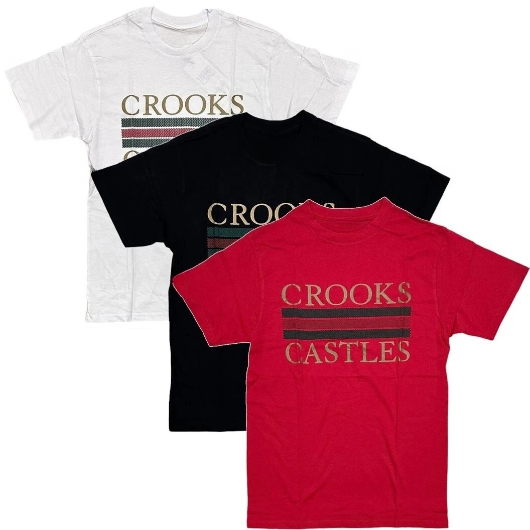 

Crooks & Castles Men's Tri Stripe Graphic Tee T-Shirt High-end Luxury Is for Both Men and Women Top Y2k