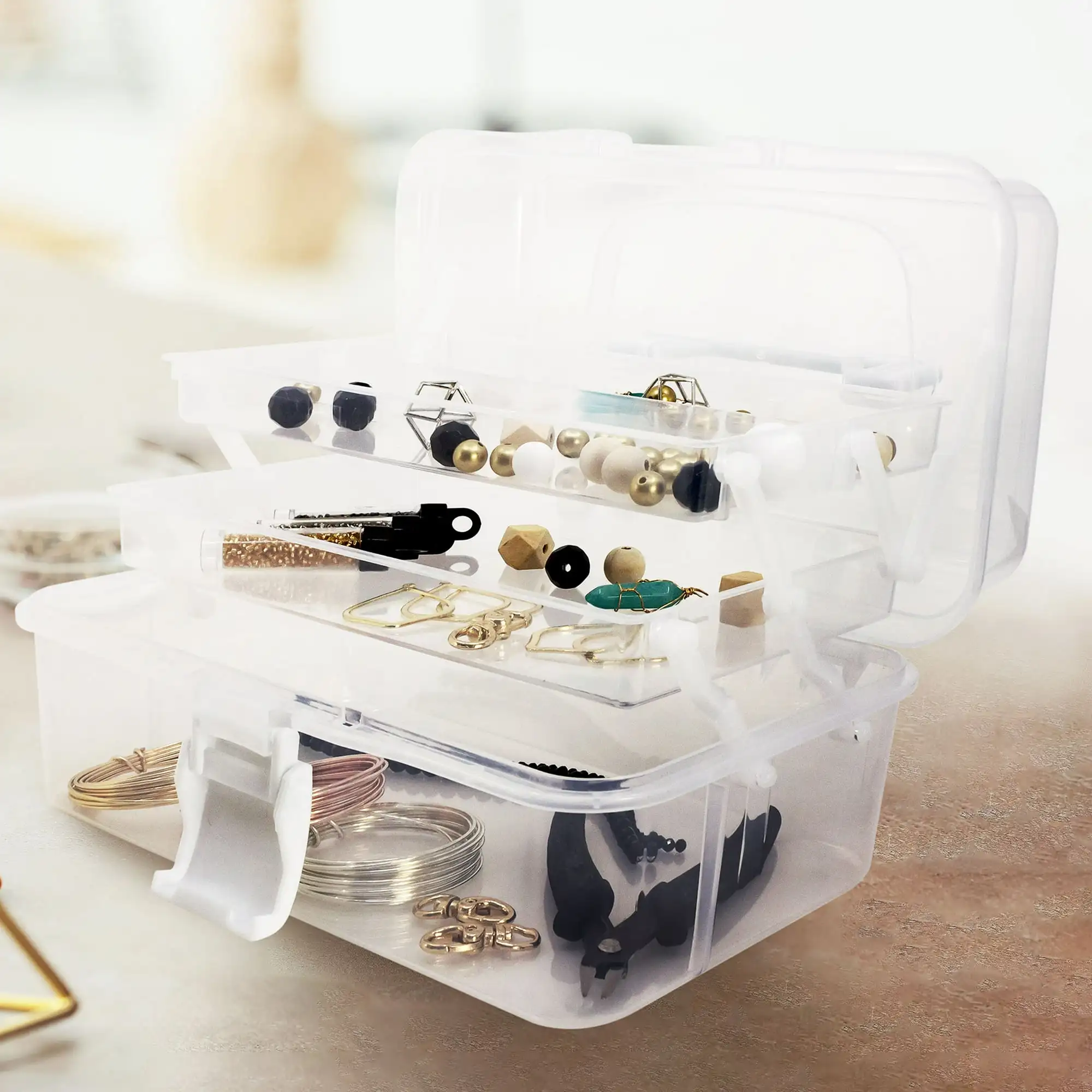 

Swissco Two Tray Multi-Purpose Storage Case Organizer for Jewelry and Arts and Crafts, Clear, Medium