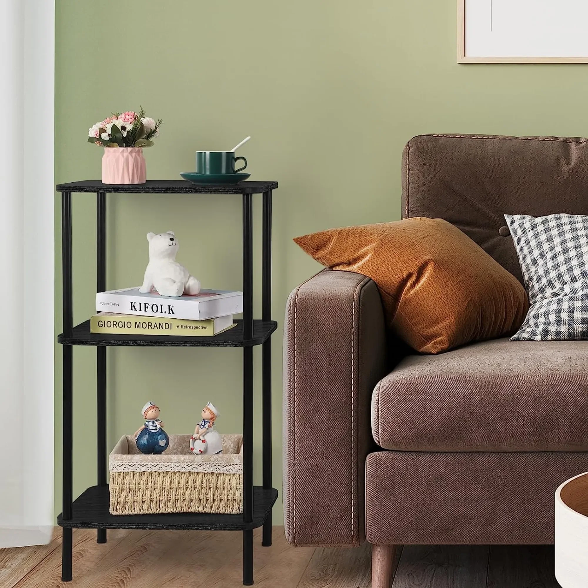 

3-х уровневый торцевой столик с круглым краем, прикроватная тумбочка, регулируемые ножки, черный