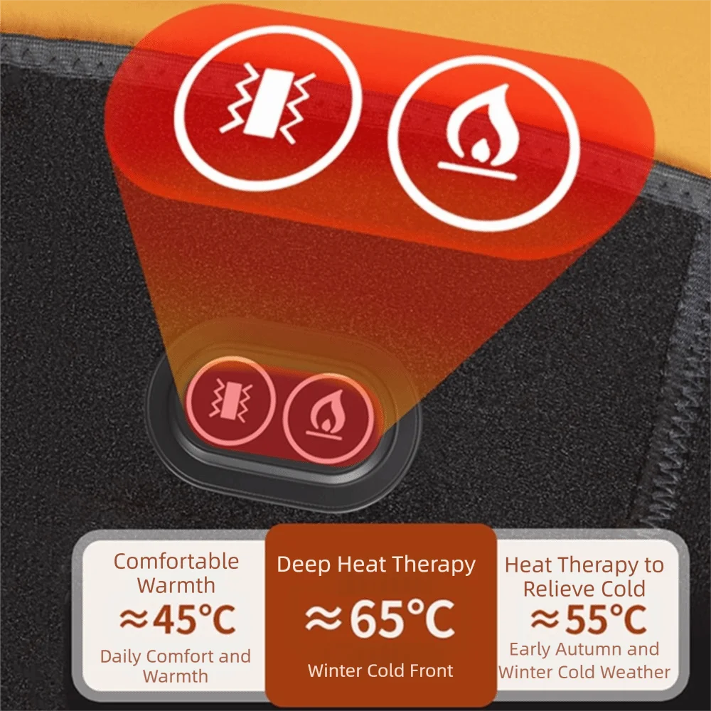 

3 in 1 Heated Knee Wrap Black 3 Heat Levels Heated Knee Brace 6 Adjustable Vibrations Breathable Heating Vibration Massager