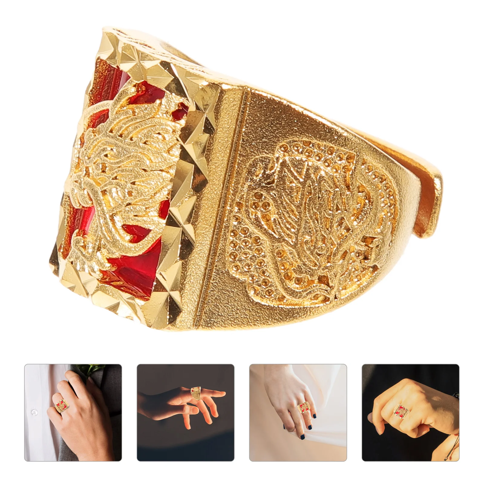 

Dragon Ring Adjustable Men Rings for Male Jewelry Chinese Style Fashionable Finger Punk