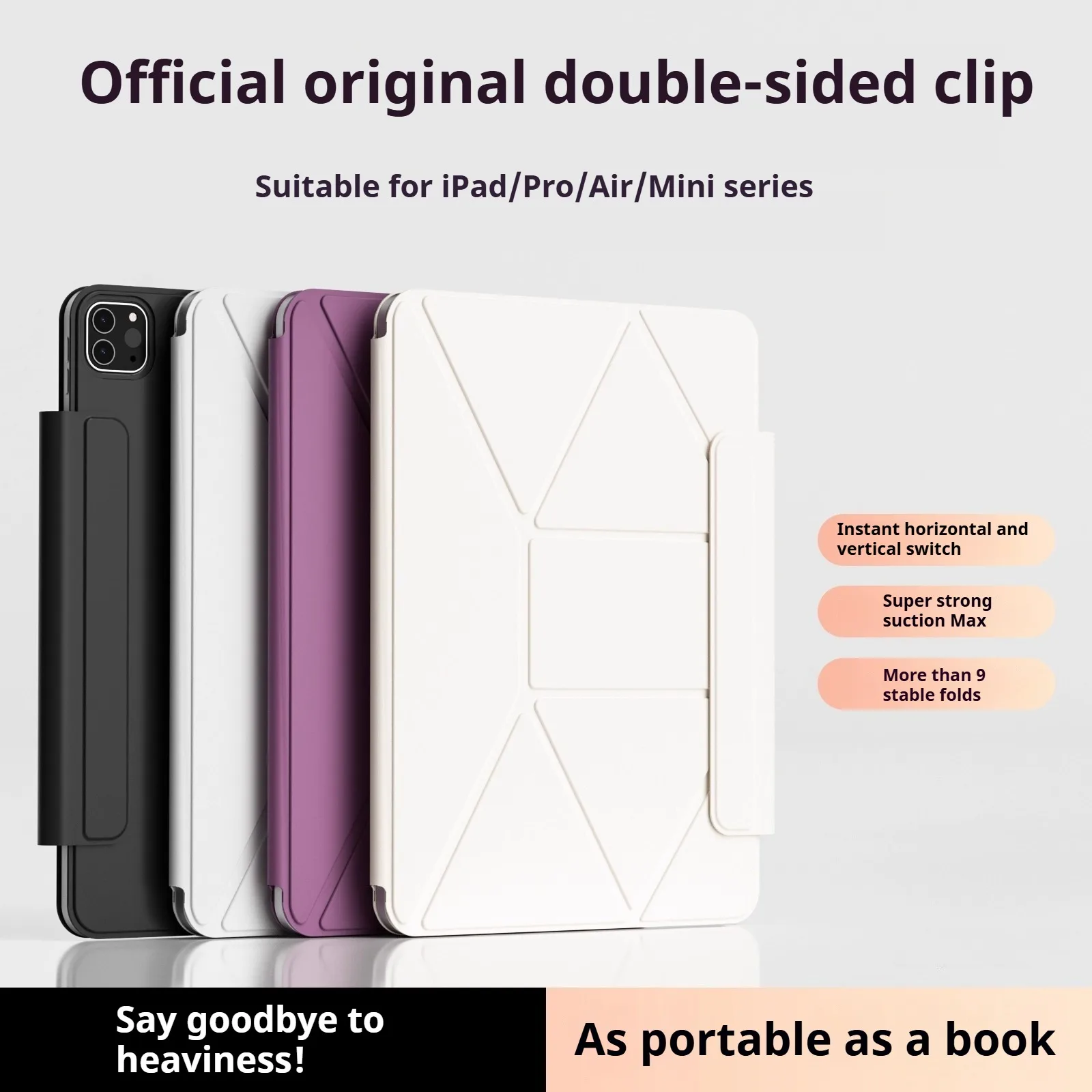 RBP for iPad 10/11th Magnetic Detachable Cover,iPad Air 4/5th 10.9 Pro 11 12.9 13 M2 M3 Mini 6/7th Increase Height Bracket Case