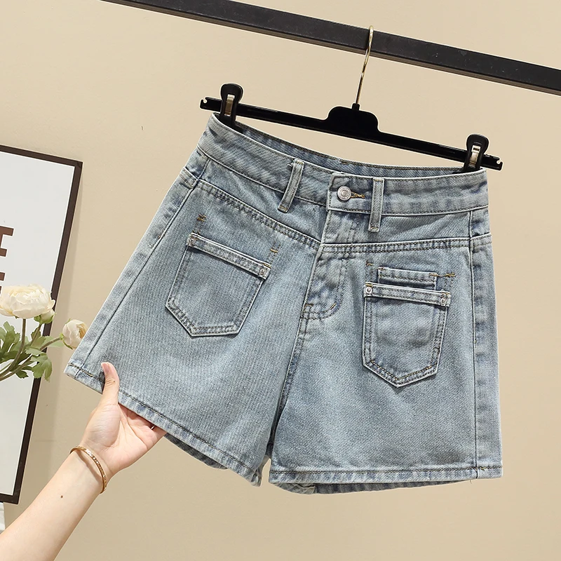 

Versatile Denim Shorts Women's Chic Pocket High Street Hot Pants Cool Girls Summer 2025 High Waist Large Size Wide Leg Shorts