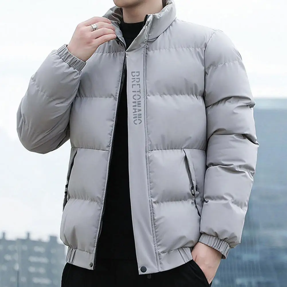 Cotton Coat for Men Stylish Winter Men's Cotton Jacket with Windproof Design Letter Printed Lapel Collar Short for Weather