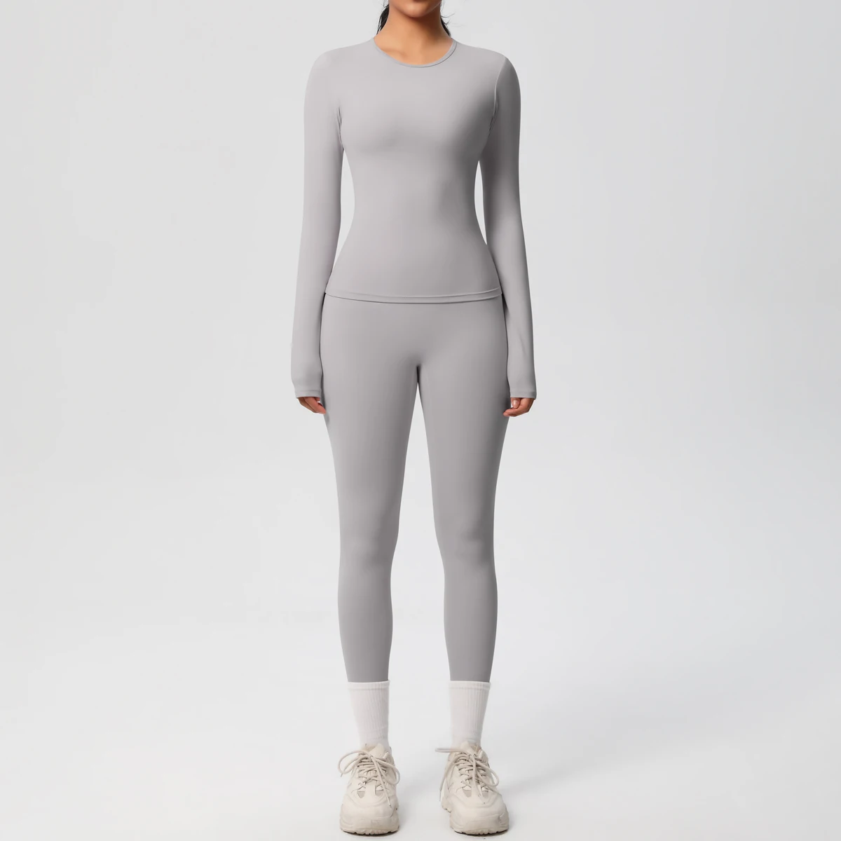 2-teiliges Sportbekleidungs-Yoga-Set, Fitnessstudio-Kleidung, Yoga-Anzüge für Damen, Fitness-Set, Trainingsanzüge, Sport, Langarm, bauchfreies Top, Gym-Leggings – Detail 31
