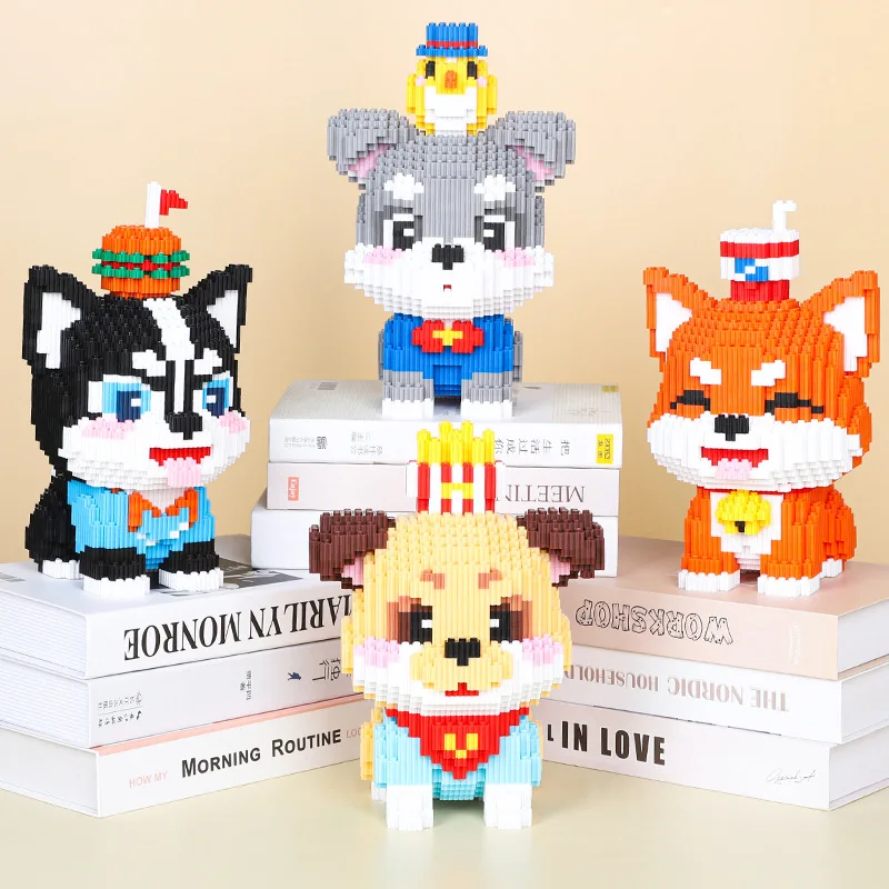 Xinz Dog Building Block Bichon Shiba Inu Husky 3D Model Puzzle Animal Assembly Connection Mini Brick Figurka Zabawka Na Urodziny