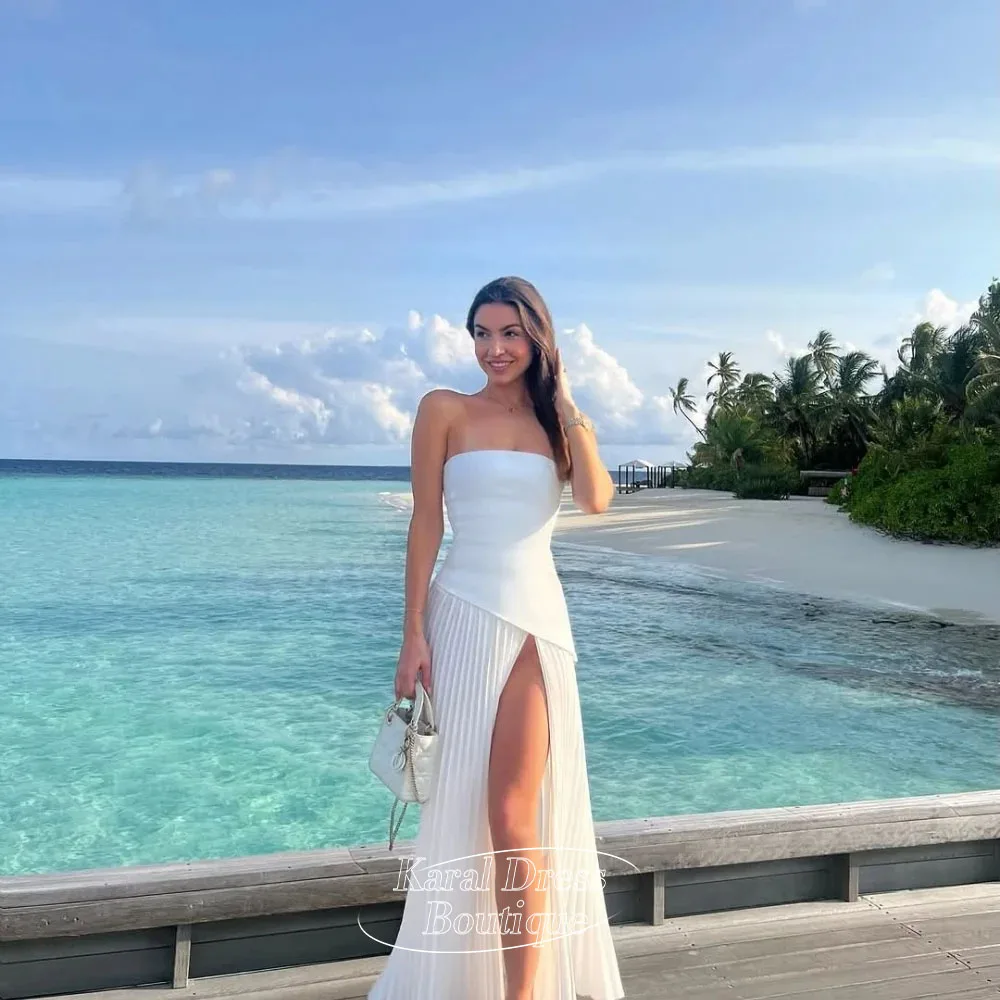 

Белое шифоновое платье без бретелек с разрезом по бокам в Дубае, вечернее платье без рукавов с открытой спиной, платье для выпускного вечера длиной до щиколотки