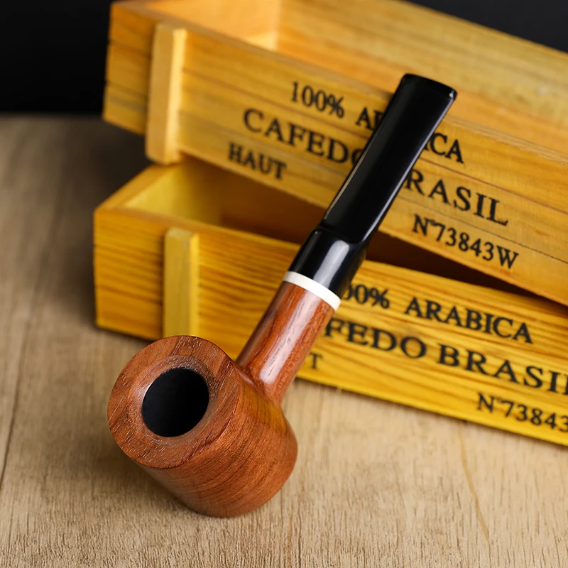 Classic Rosewood Straight Wooden Tobacco Pipe,Smoking Pipe with Decorative Ring, Smoke Pipe,10 Tools Gift for Father,9mm Filter