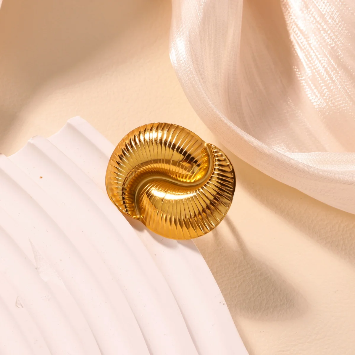 

Gold Color Stainless steel Geometric Twisted Thread Rings For Women Personality Wide Open Rings Daily wear Finger Jewelry