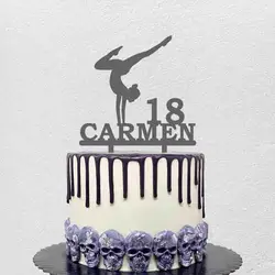 Personalizzato Yoga Cake Topper nome personalizzato età ragazza ginnastica ritmica Silhouette per ragazza festa di compleanno decorazione torta Topper