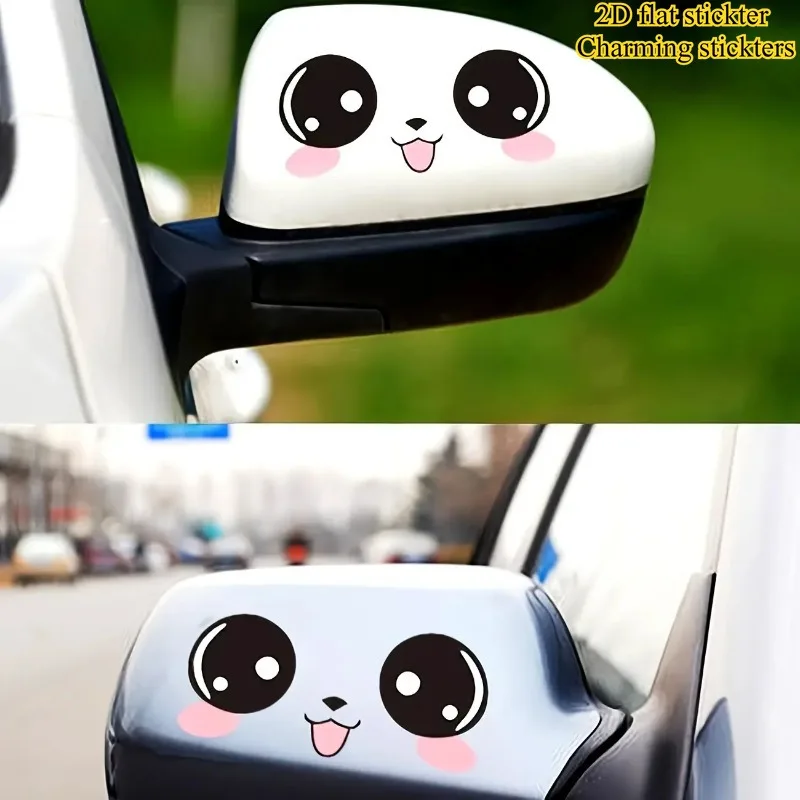 1Pc 2D Flat Cute Blush Big Eyes Smiley Waterproof Vinyl Sticker For Car Rearview Mirror Laptop Decor