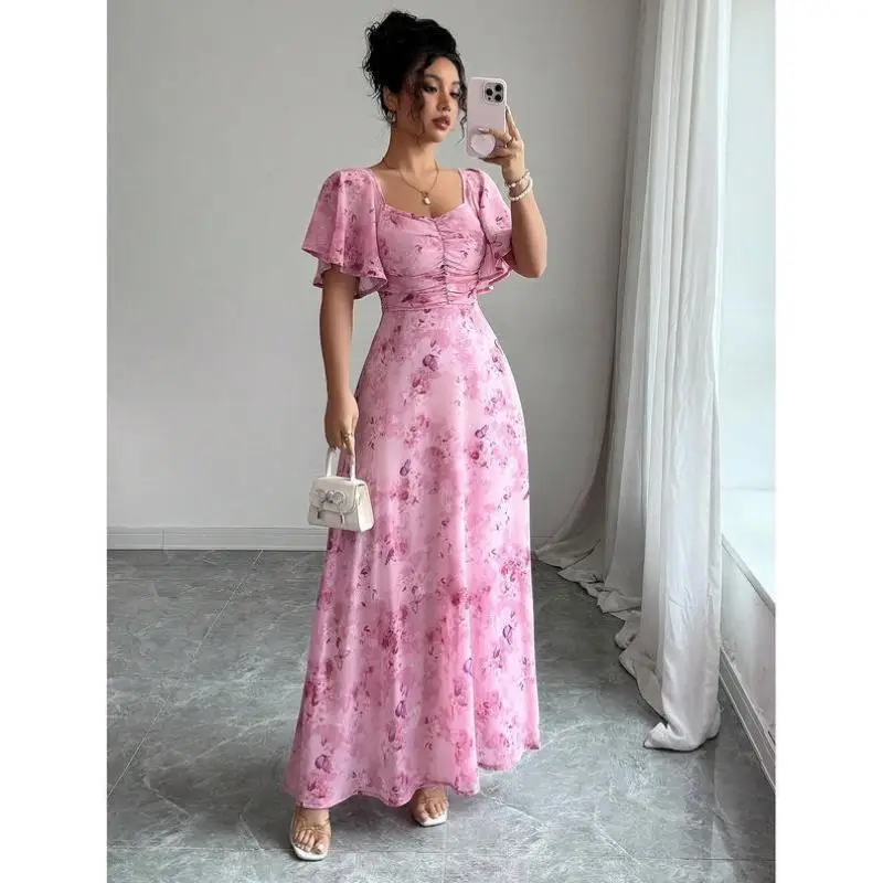 

Women's Chiffon Print Batwing Sve Pleated T-irt ort Pants Casual Sportswear New Cross-Border Sle Autumn Se...