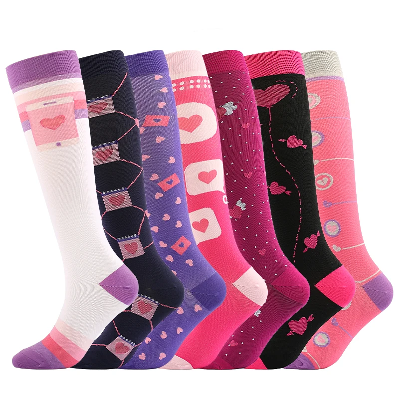 Compression Stockings For Varicose Veins Woman Men Nylon Elastic Cartoon Love Striped Moon Letter Sports Marathon Gym Calf Socks