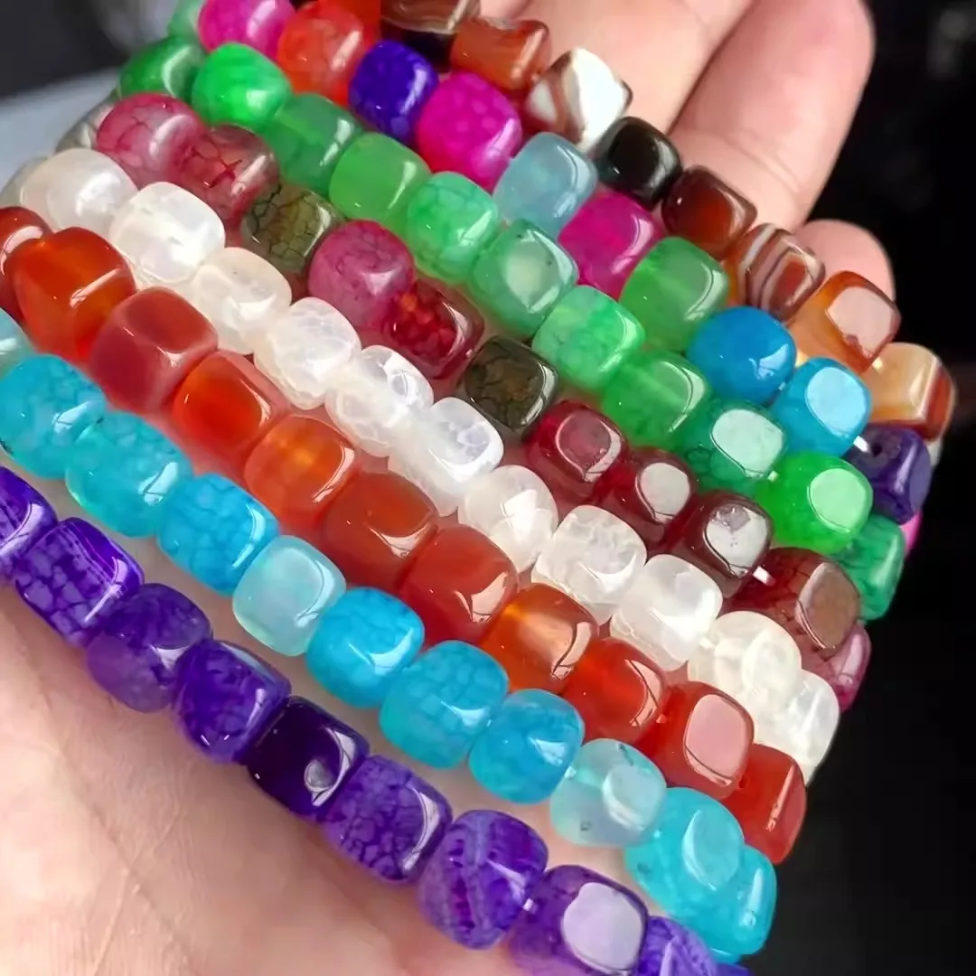 

5 strand /lot 8mm Rainbow Dragon Vein Agate Loose Stone Mixed Color Square Gemstone Spacer Beads for DIY Bracelet Making