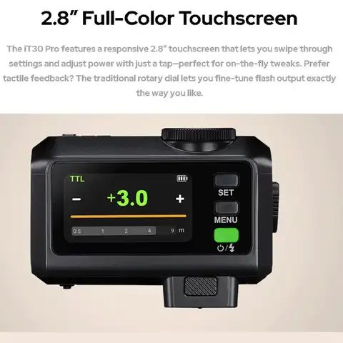 Godox iT30Pro Ultra-Lightweight Mini TTL Flash with 2.4GHz Wireless, HSS 1/8000s, Built-in Lithium Battery, 2.8'' Touchscreen