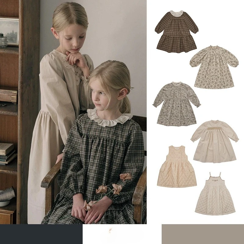 

Kids Girls Dresses 2025 Autumn New Baby Girls Cotton Printing Long-sleeved Children's Strap A-shaped Dresses and Skirts