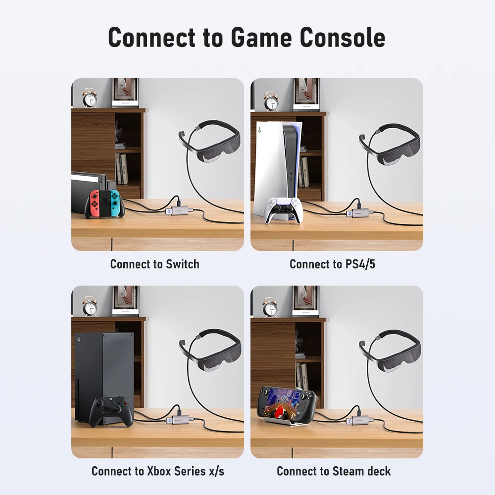 Lemorele 4K AR Glasses Adapter HDMI to Type-C AR Glasses Charging Converter USB-C Video Adapter for Xreal Airs Rokid Switch view 5