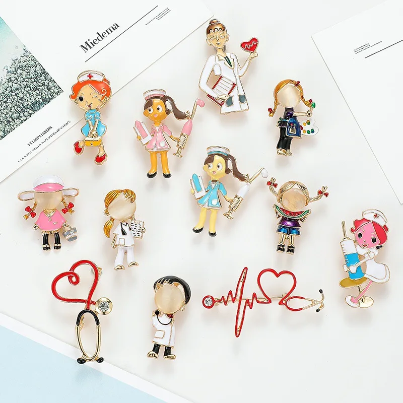 European and American Medical Alloy Brooch Stethoscope Doctors Nurse Electrocardiogram Badge Jewelry