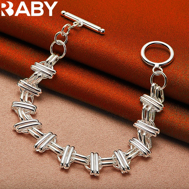 URBABY 925 Sterling Silver Cross Weaving Chain Bracelet For Woman Fashion Wedding Engagement Party Jewelry Gifts