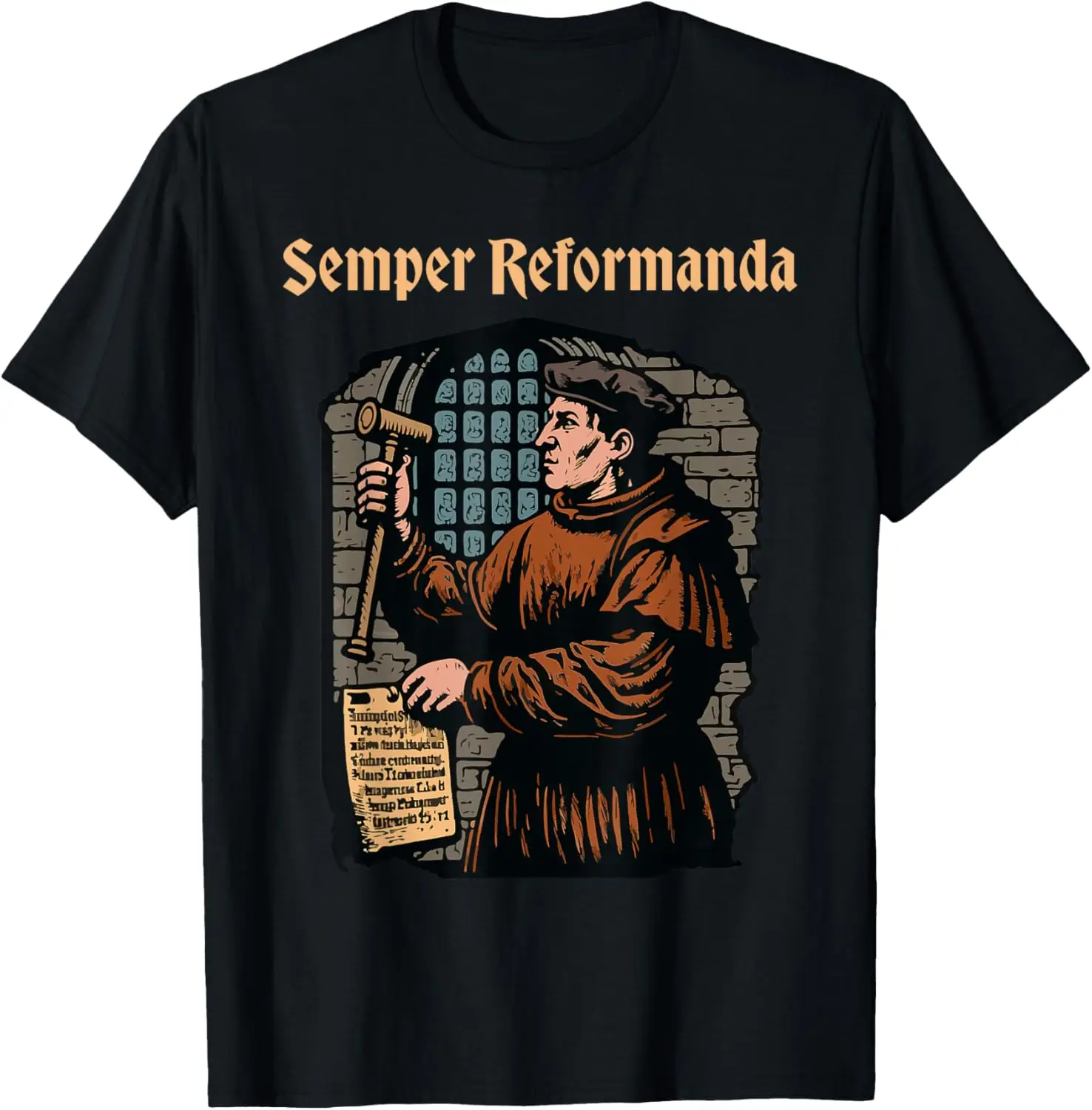 Martin Luther Reformation Semper Reformanda Christian T-Shirt Cotton Retro Street Fashion Men's Cotton Shirt Short Sleeve Design
