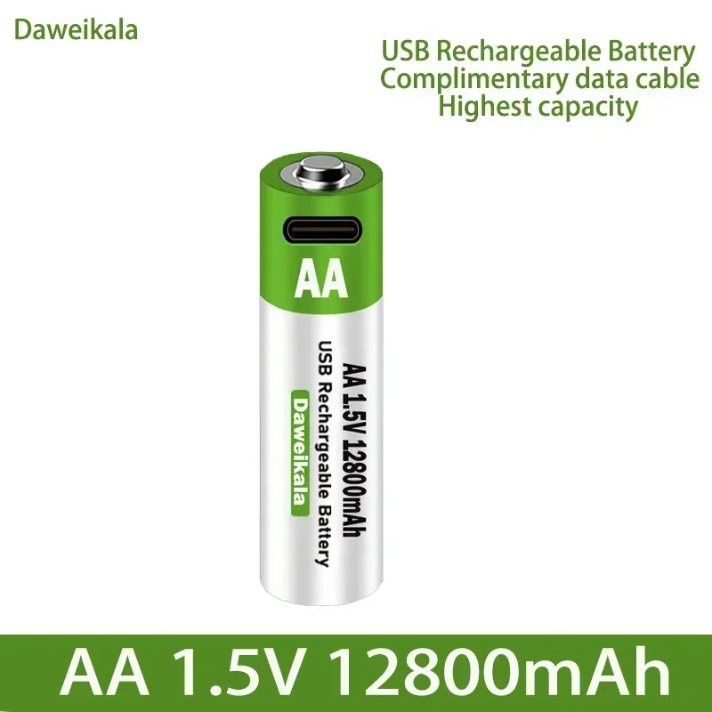 2025New 1.5V USB AA Rechargeable Battery  12800 mAh Li-ion Battery for Remote Control Mouse Electric Toy Battery + Type-C Cable