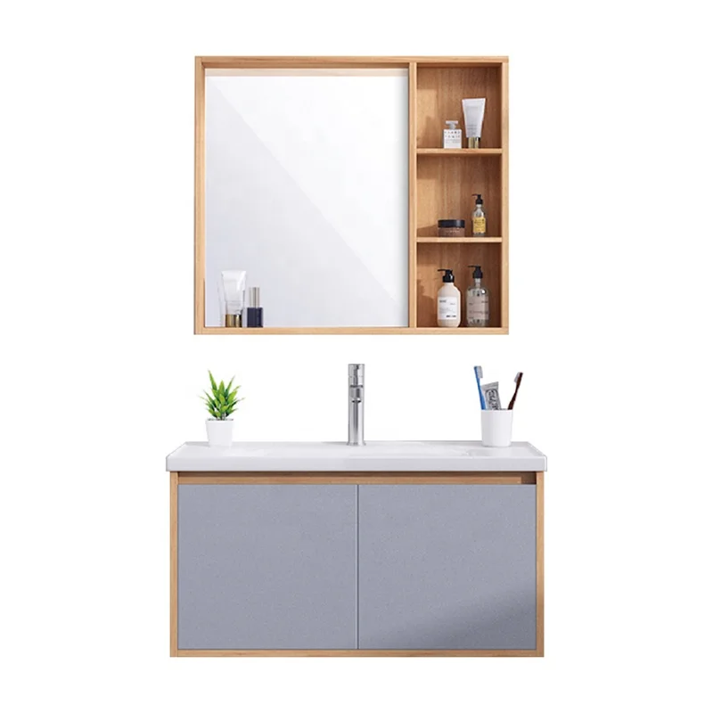 Modern Wall Mounted grey Lacquer Ecological Aluminum Bathroom Cabinet With Mirror