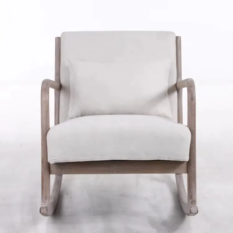 Hot Sale Rubber Kapok Linen Backrest Arm Living Room Leisure Sofa Rocking Chair