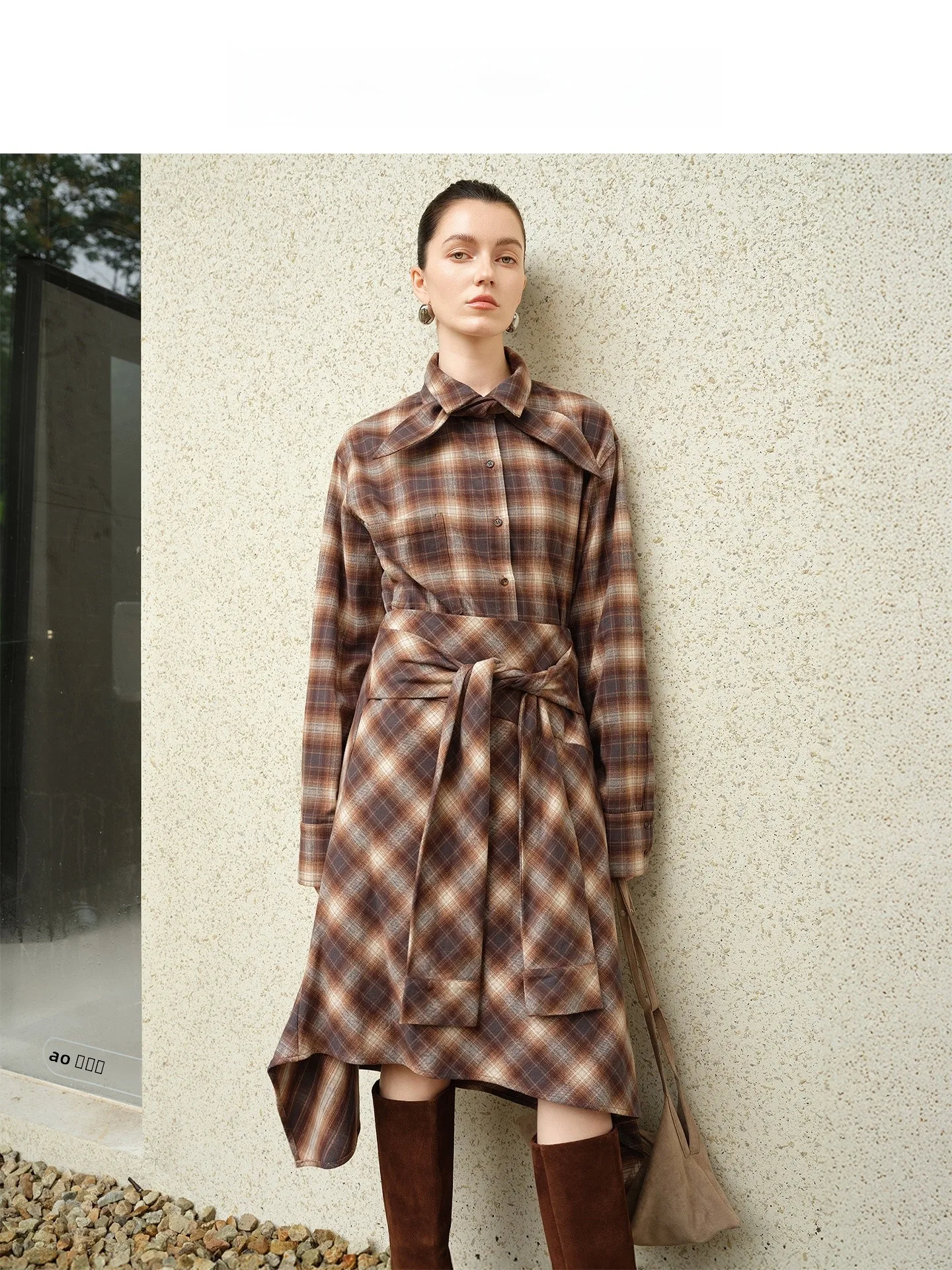 

Комплект Audrey Wang: Новая осенняя женская юбка в стиле ретро с клетчатым узором, свободный крой, из чистого хлопка, с длинными рукавами и пуговицами.