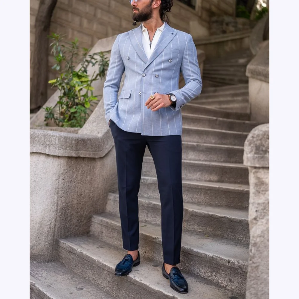 

Elegant Man Suits Double Breasted Peak Lapel Suit Slim Fit 2 Piece Business Occasion Party Formal Suits For Men Fashion Outfits