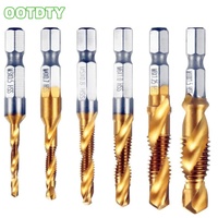 6 Pieces Drill Tap Combination for Titanium Coated HSS 1/4inch Shank Metric Thread Drill & Tap Bits Set M3-M10