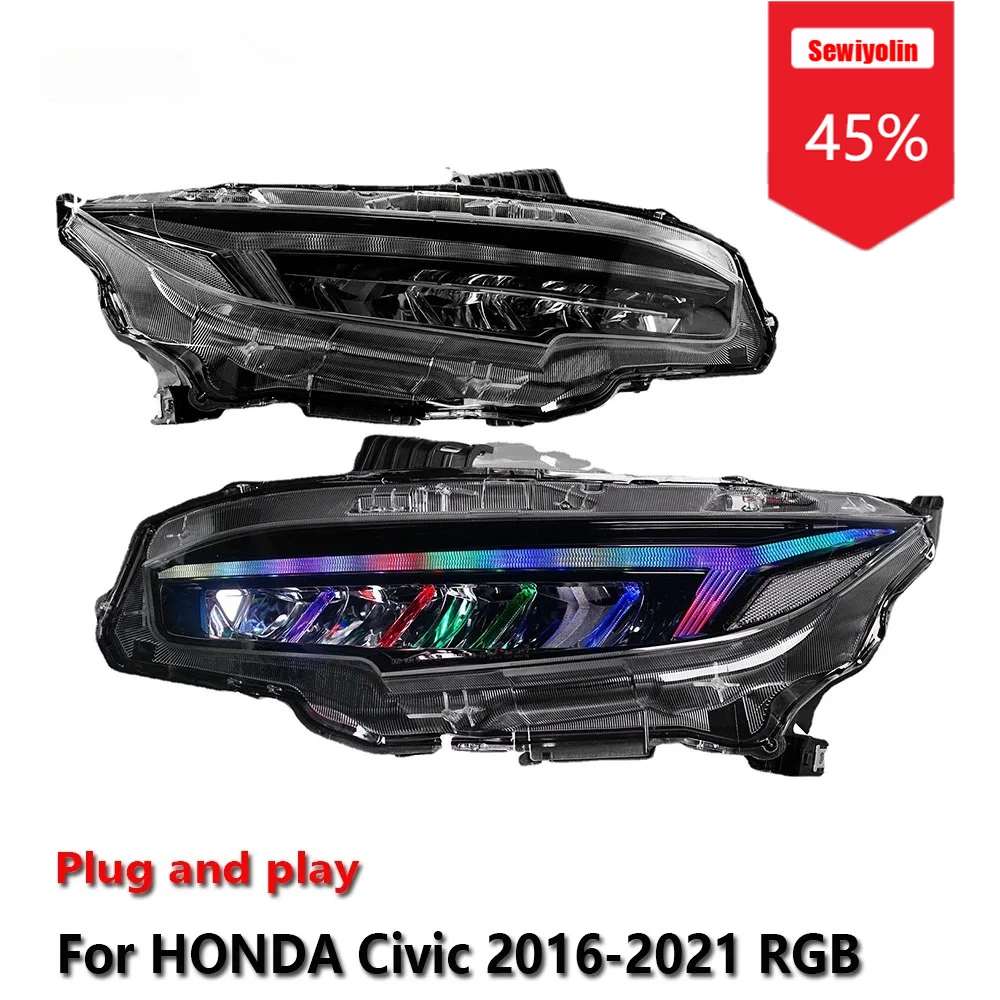 

Sewiyolin автомобильные светодиодные фары в сборе для HONDA Civic 2016-2021 RGB противотуманные фары DRL тормозной указатель поворота Plug and Play