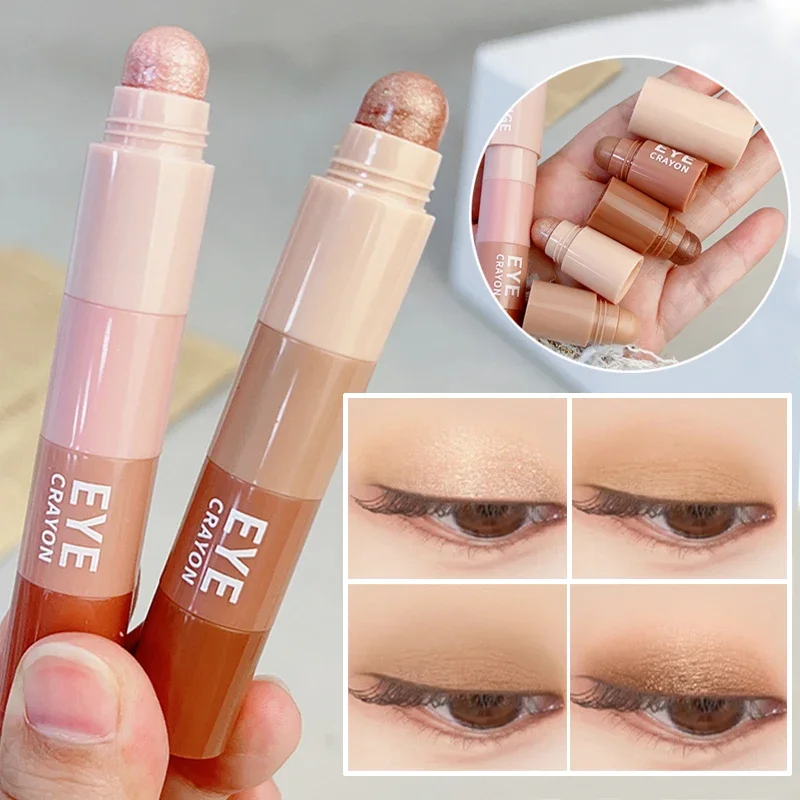 4 In 1 Eyeshadow Pencil Set Velvet Matte Pigment Shimmer Highlighter Makeup Lasting Nude Pink Brown Eye Shadow Pen Kit Cosmetics