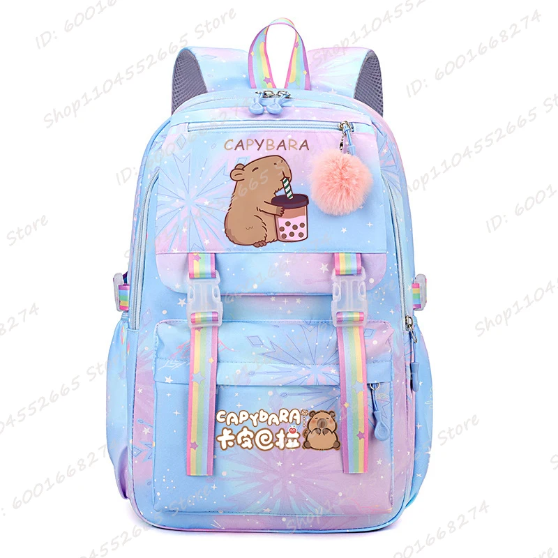 

Cute Capybara Loves Boba Tea Print Schoolbags, Children Backpack, Funny Animal Graphic Backpack, Girls And Boys School Backpack