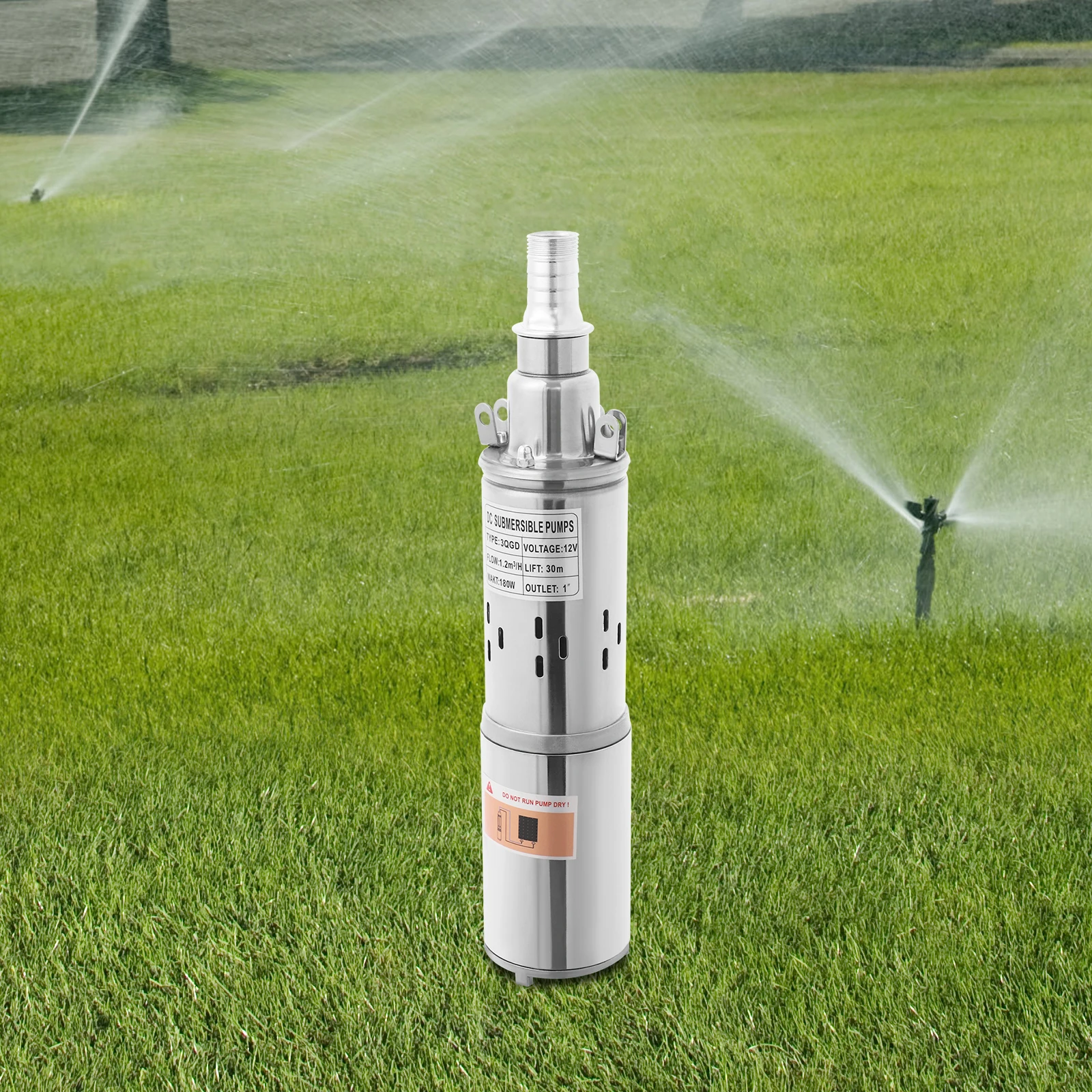 

12V 180W Submersible Water Pump 3.07x15.15in 98.43ft Lift 263.96gal/H IP68 Low Noise For Home Farm Garden Farmland Irrigation
