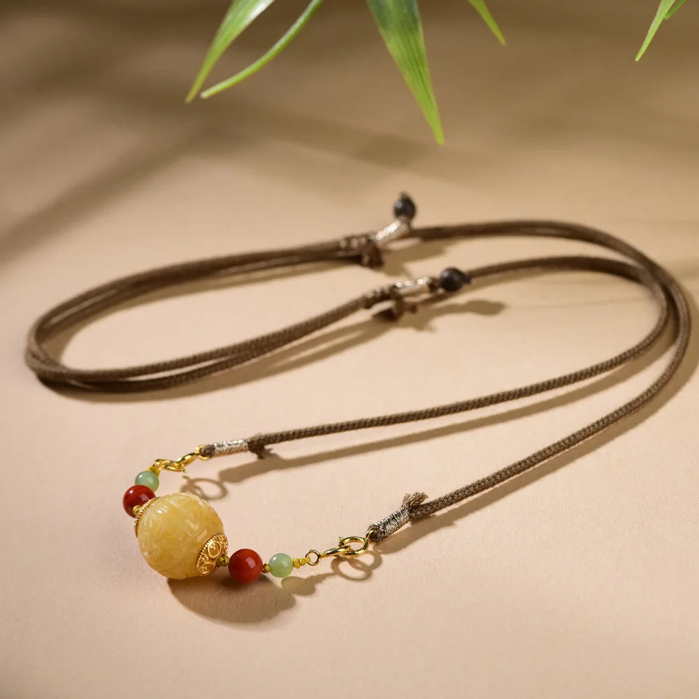 Yellow Jadeite and South Red Agate Necklace Handwoven New Chinese Style Versatile Clavicle Chain Gifts for Loved Ones Gifts