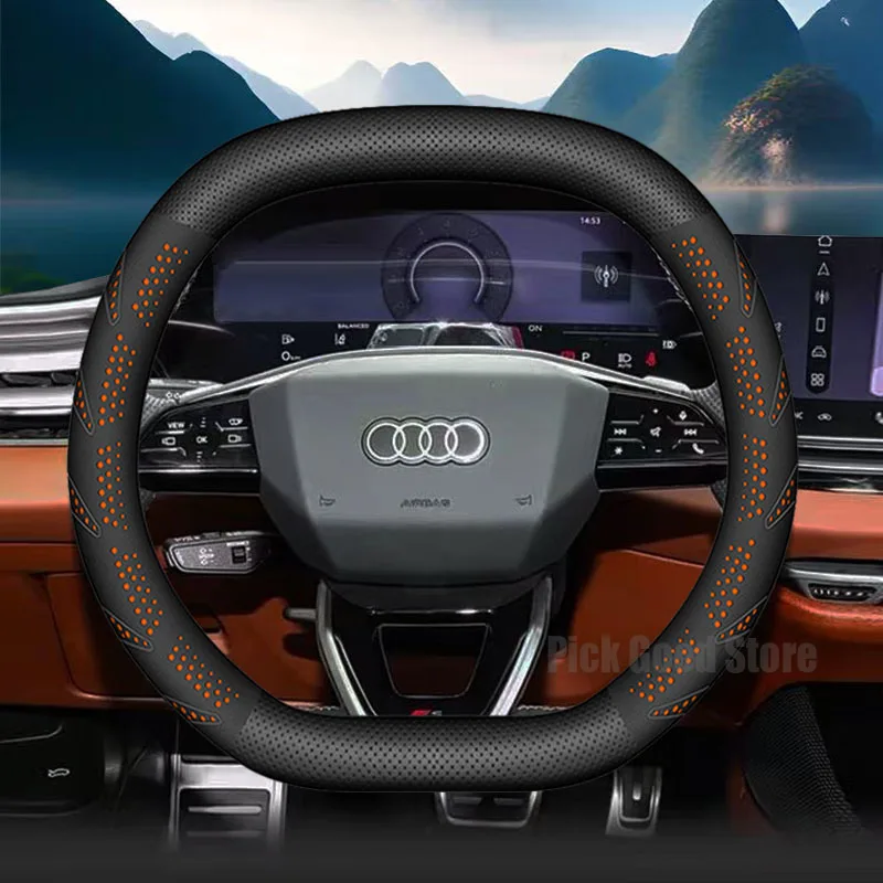 

Leather car steering wheel cover for Audi RS Q6 e-tron Q4 S6 S GT S3 2024 2025 2026 Anti slip, no need to sew car parts by hand