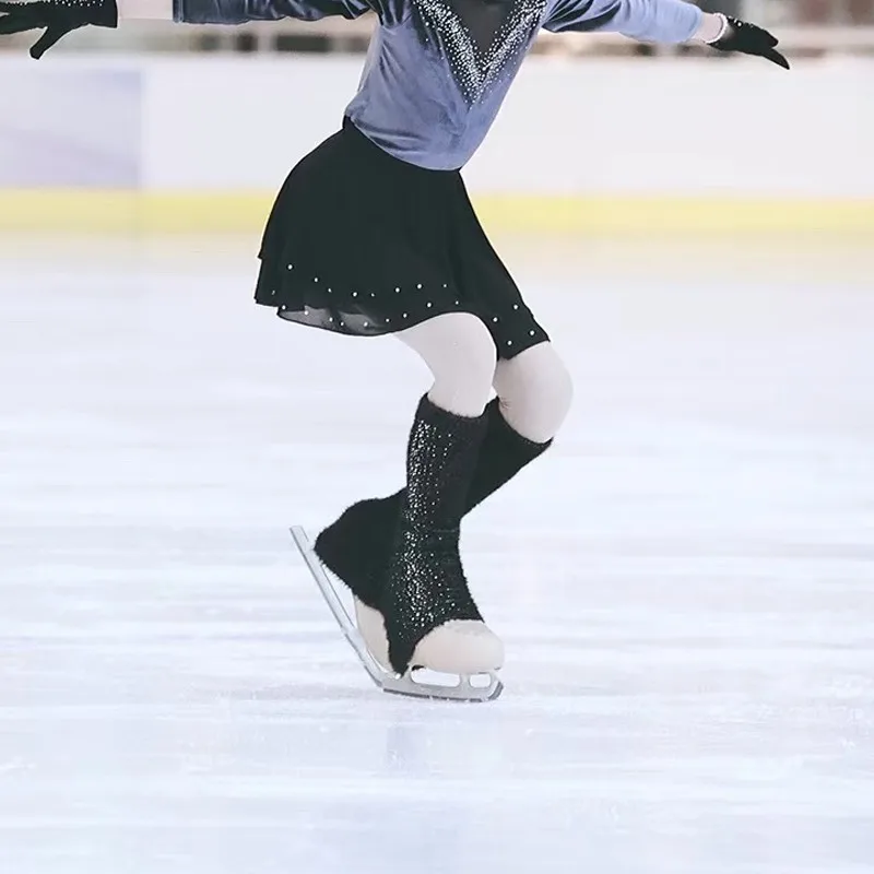 Figure Skating Leg Protectors, Warm Plush, Rhinestone Leg Socks