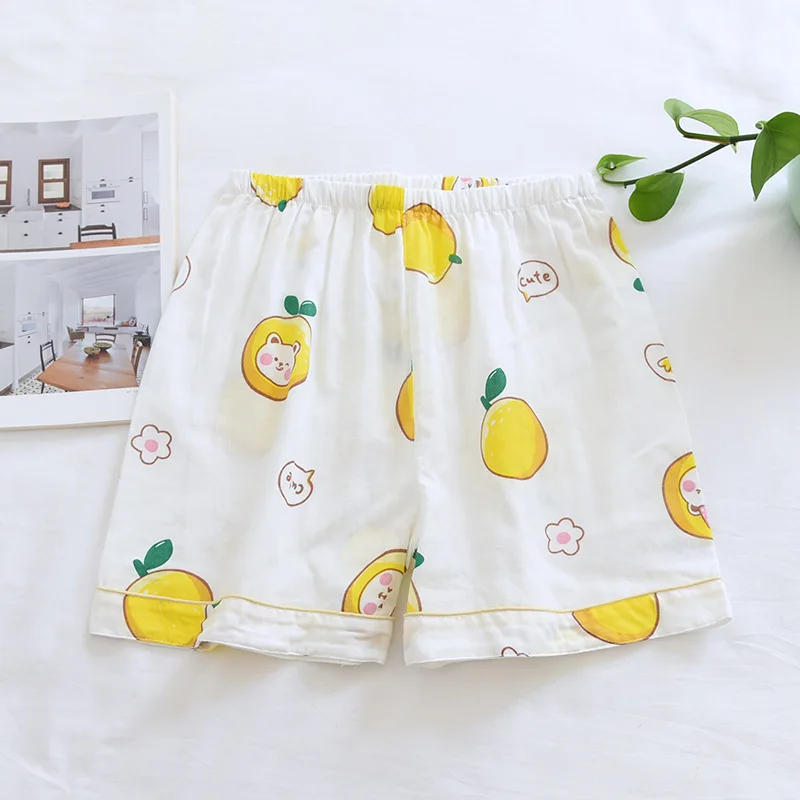 Mulheres Sleep Short Pants Algodão Gaze Pijama Shorts Verão Casa Casual Praia Bottoms Lounge Sleepwear Solto Tamanho Grande Impressão