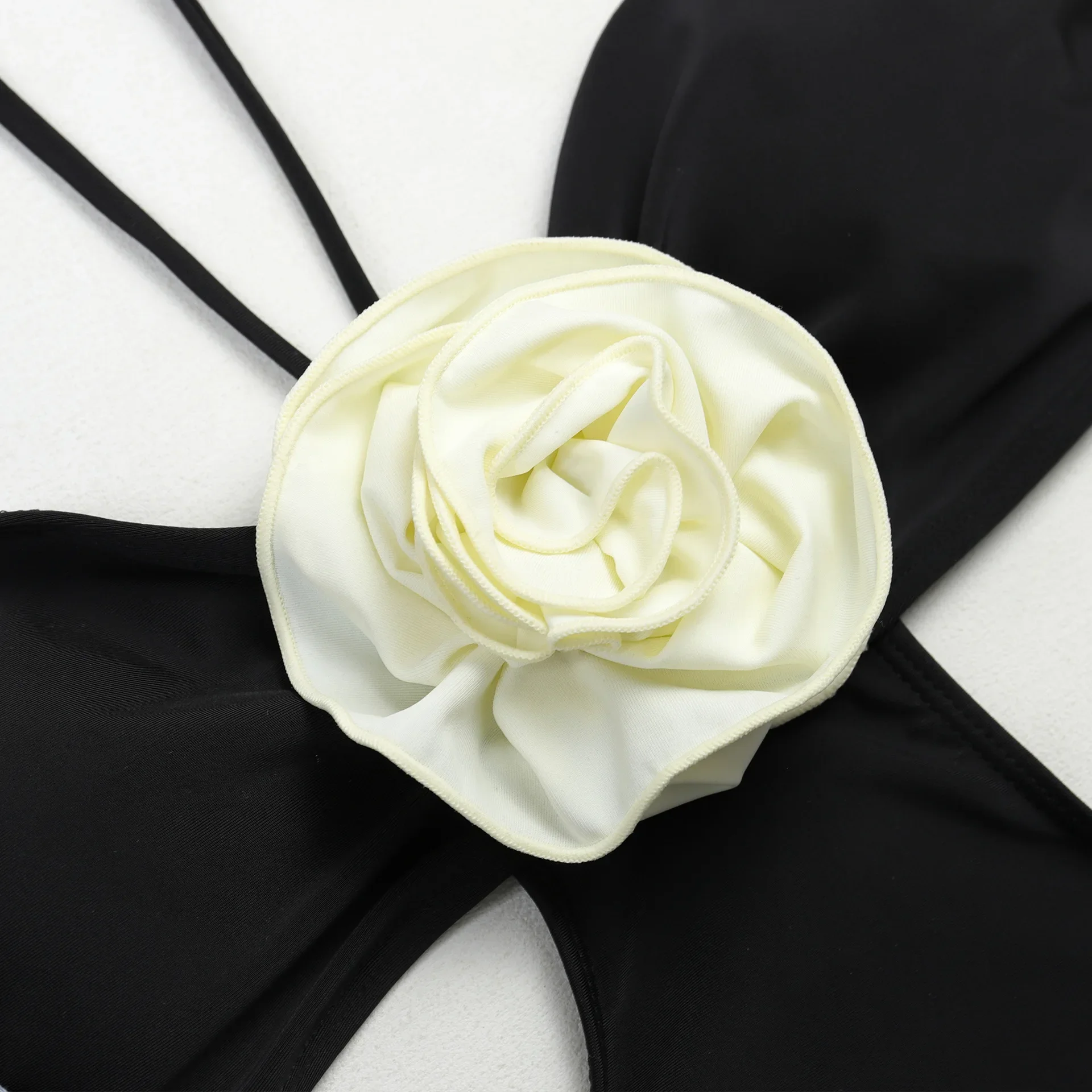 Black One Piece Swimsuit 2025 Vintage Retro Swimwear Women 3D Flower Bathing Suit Halter Beachwear Monokini Female Swimming Suit