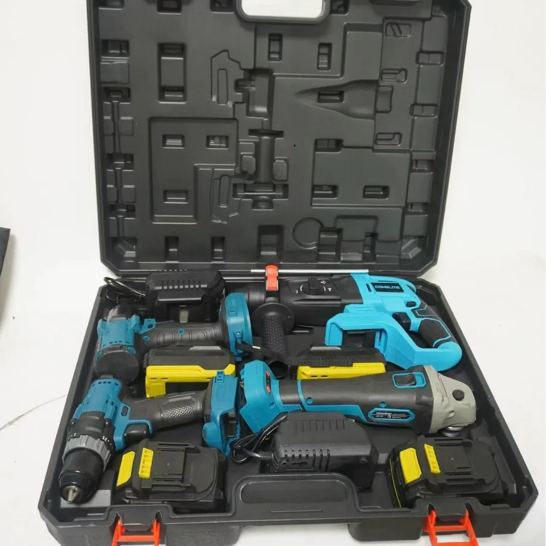 Full set of power tools woodworking 4-piece set, brushless electric drill angle grinder wrench electric hammer combination set