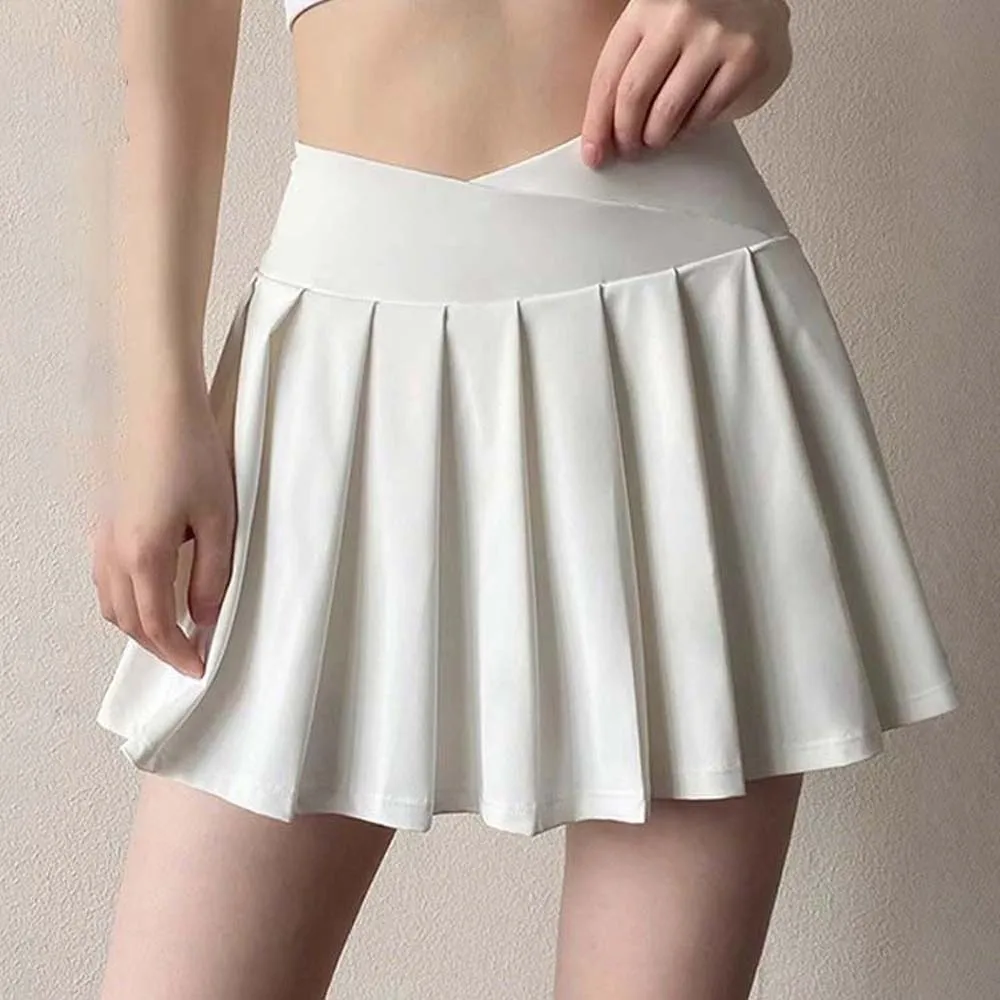 

Combined in One High Waist Pleated Skirt Tight Breathable Elastic Pants Skirt Solid Color Anti-emptied Sports Yoga Kilt