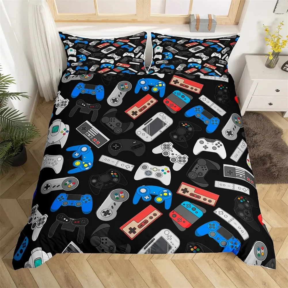 Gamepad Duvet Cover Set Microfiber Gamer Player Gaming Joystick Comforter Cover Queen Size Kids Boys Video Game Twin Bedding Set