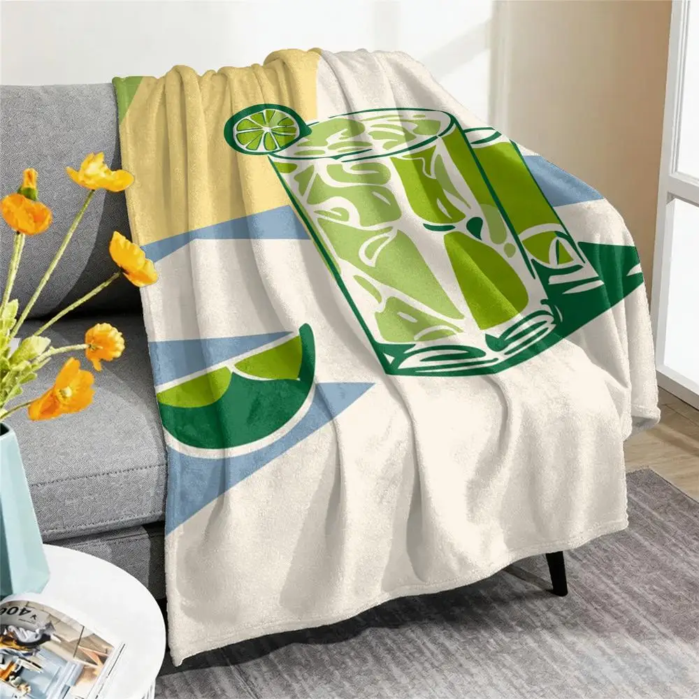 Cocktail Drink Mojito Throw Blanket Soft Flannel Throw Lightweight Summer Home Nap for Office Travel Sofa Bed