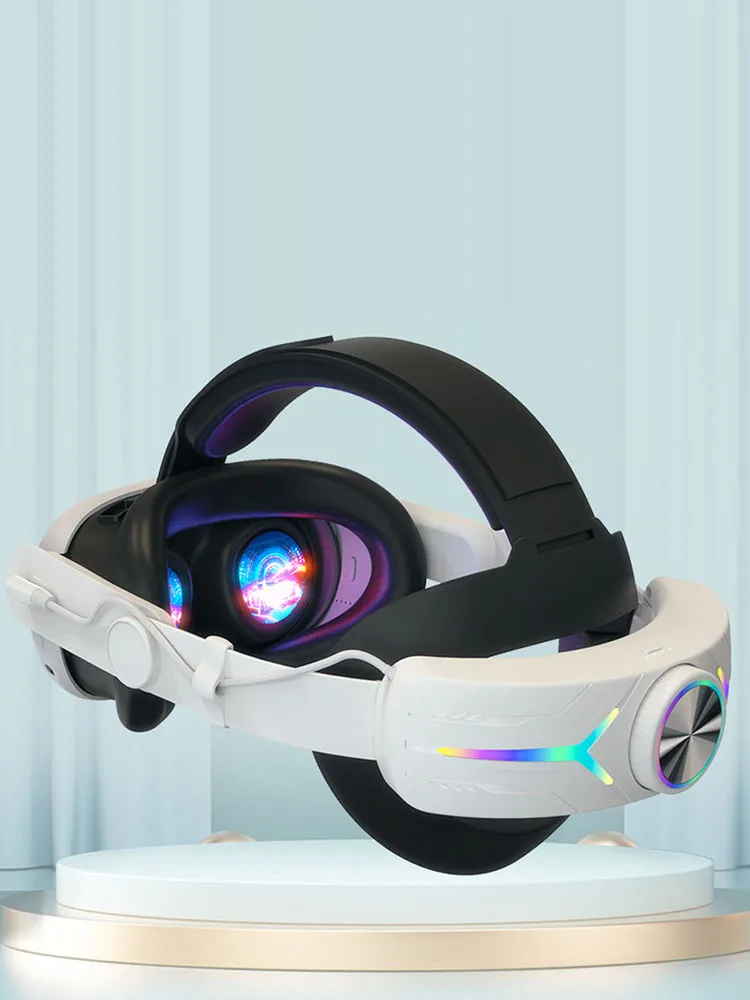 حزام رأس VR قابل للتعديل RGB بإضاءة خلفية LED حزام رأس بديل 8000 مللي أمبير قابل لإعادة الشحن يقلل من ضغط الوجه لـ Meta Quest 3