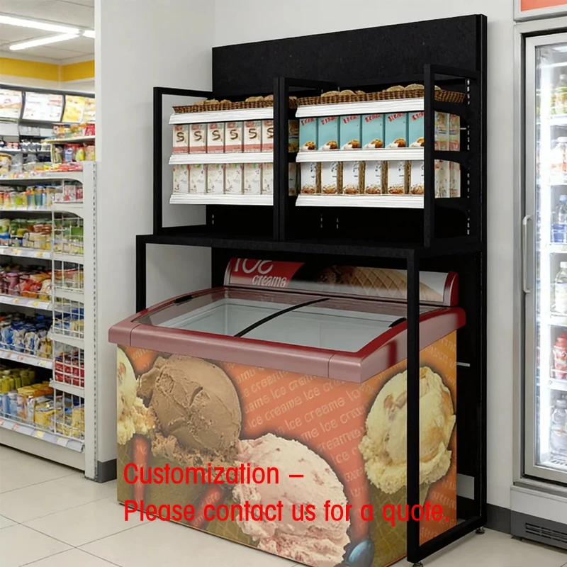 custom.King Display Metal Supermarket Rack Double-Sided Light Duty Display Stand Single Shelves Space-Saving Design Freestanding