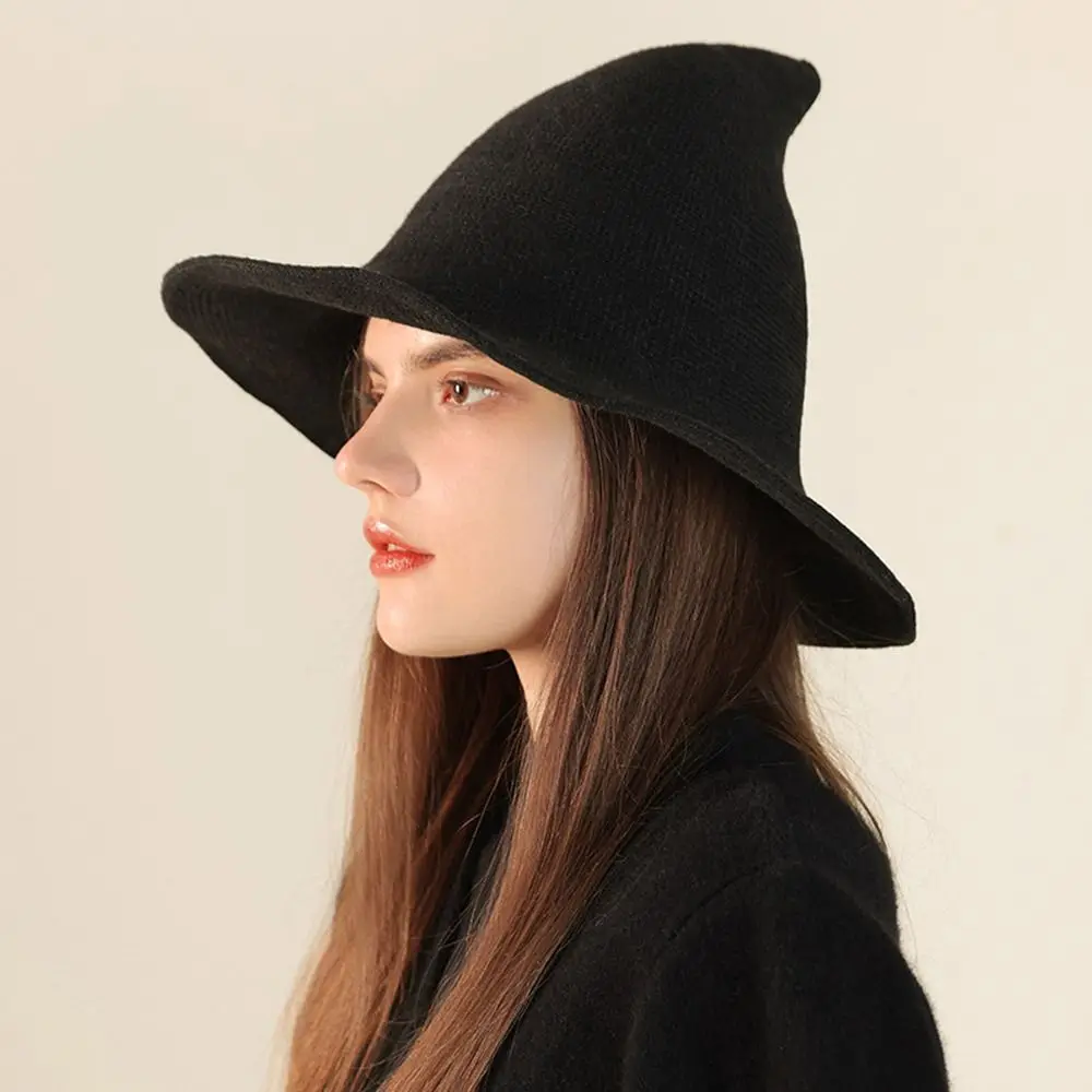 Fashion Vintage Witch Hat Party Portable Masquerade Cap Halloween Wool Knit Hat for Women