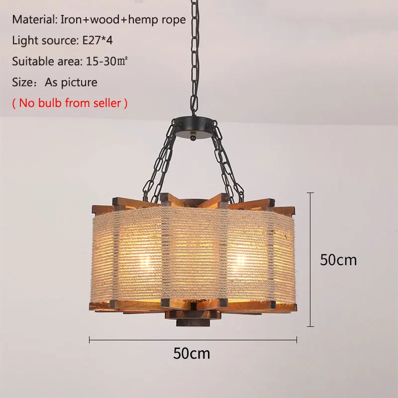 Vintage Industrial Style Hemp Rope Chandelier American Style Rural Coffee Restaurant Bar Creative Personality Solid Wood Lamp