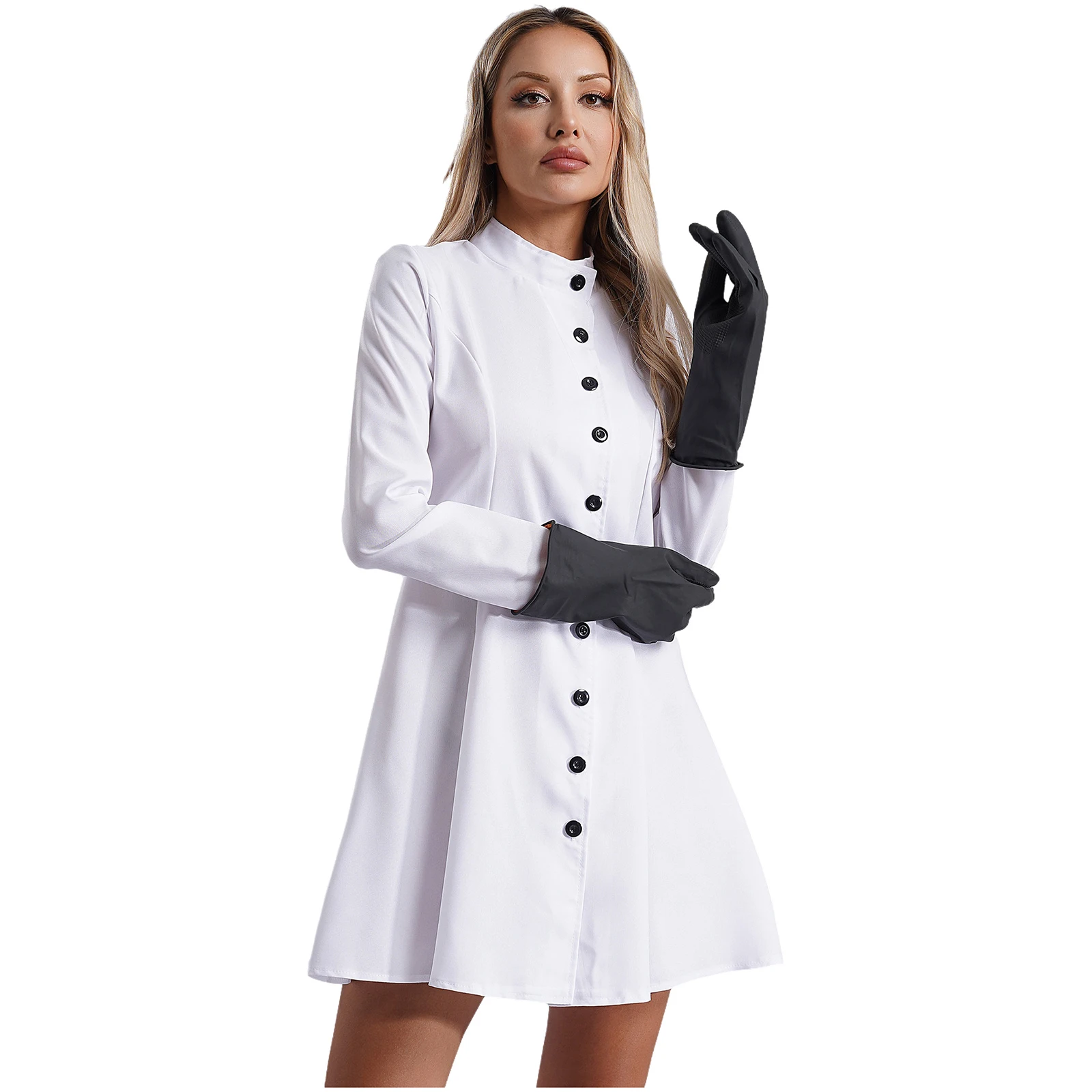 

Women's Halloween Cosplay Bad Doctor Nurse Work Uniform Cloth Dress With Gloves For Mad Scientist Cosplay Scrub Hospital Working